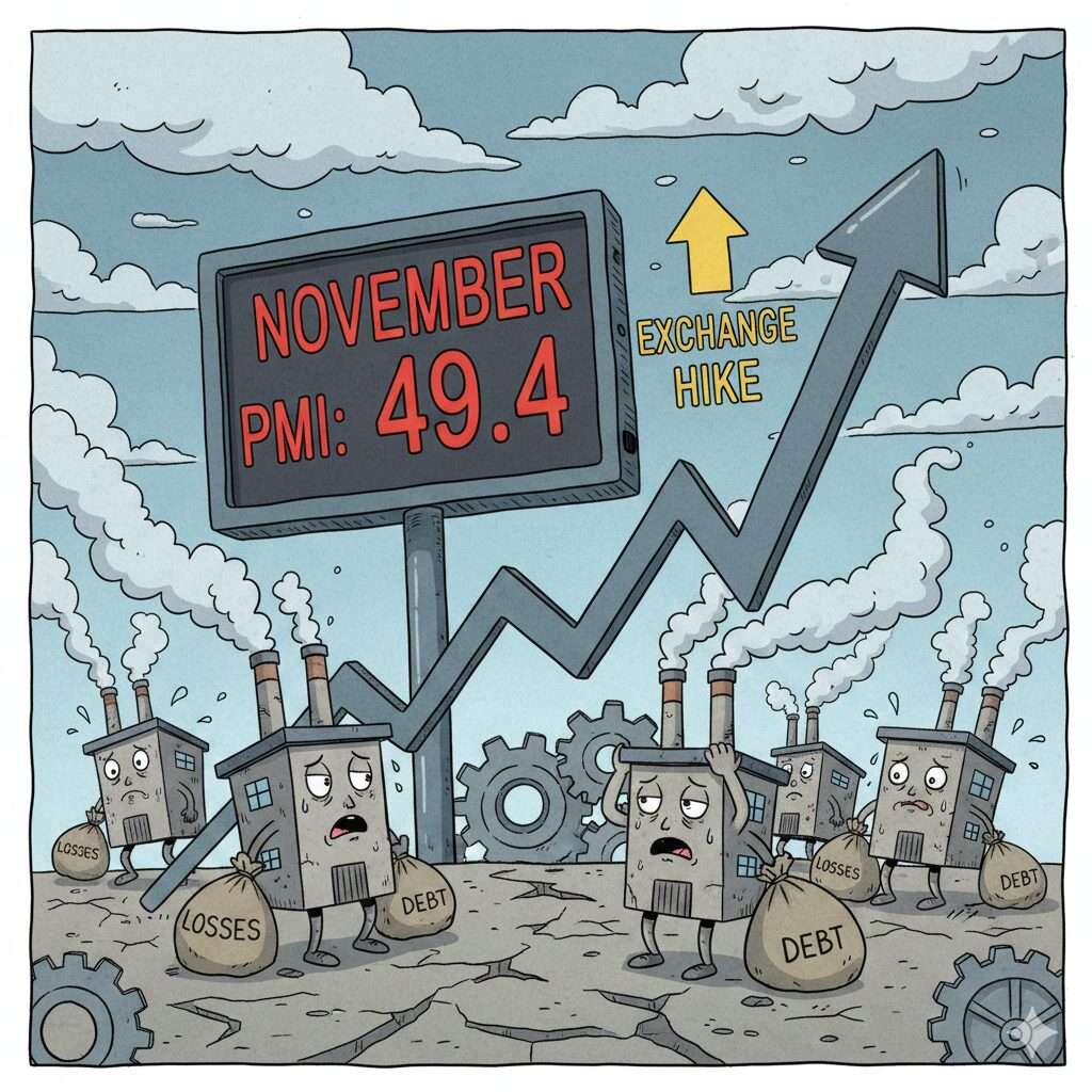11월 PMI 49.4 '빨간불'과 원달러 환율 1,470원대 공포! 한국 경제의 이중고