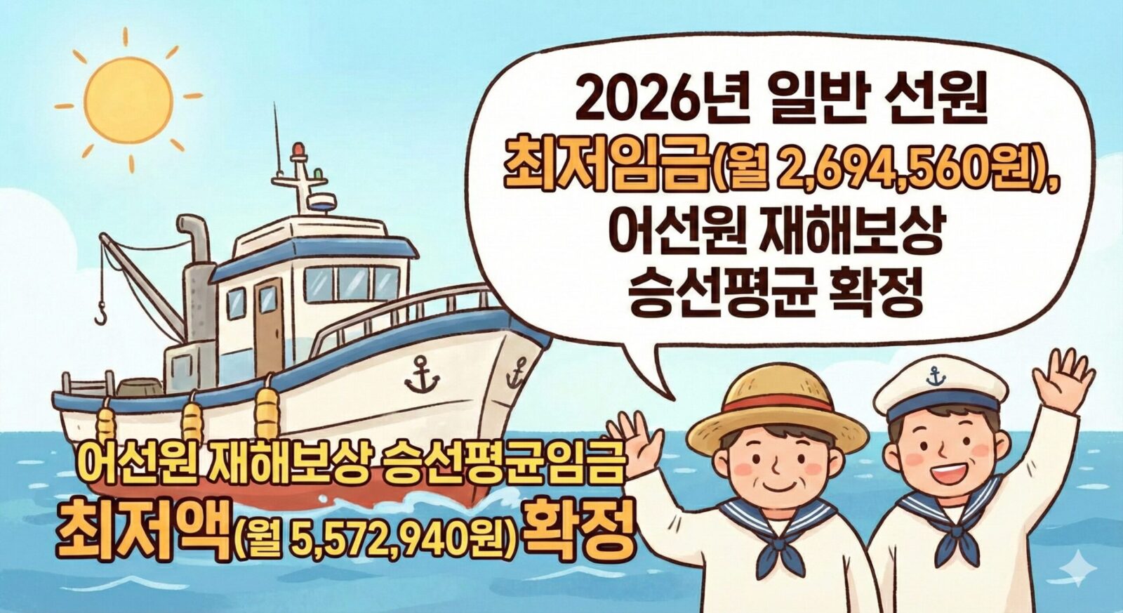 2026년 선원 최저임금, 재해보상 승선평균임금 얼마로 책정되었나?