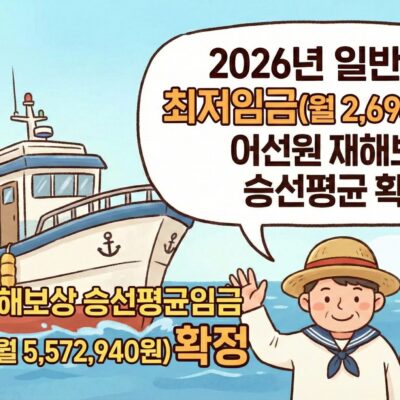 2026년 선원 최저임금, 재해보상 승선평균임금 얼마로 책정되었나?