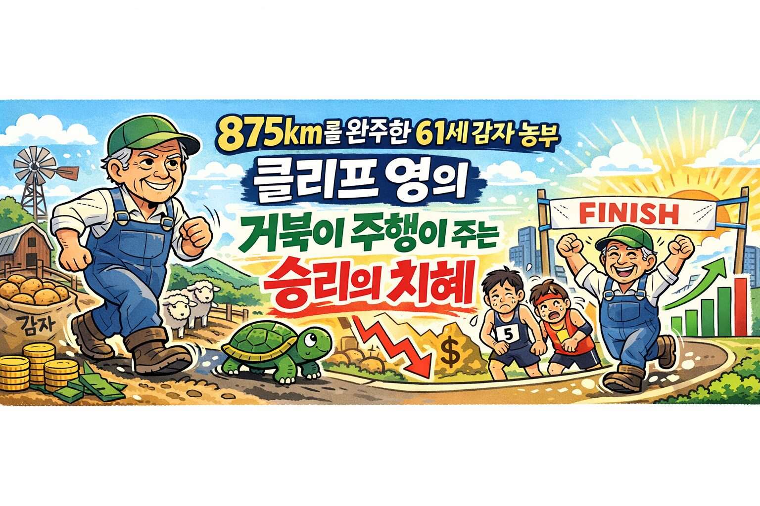 875km를 완주한 61세 감자 농부 클리프 영의 거북이 주행